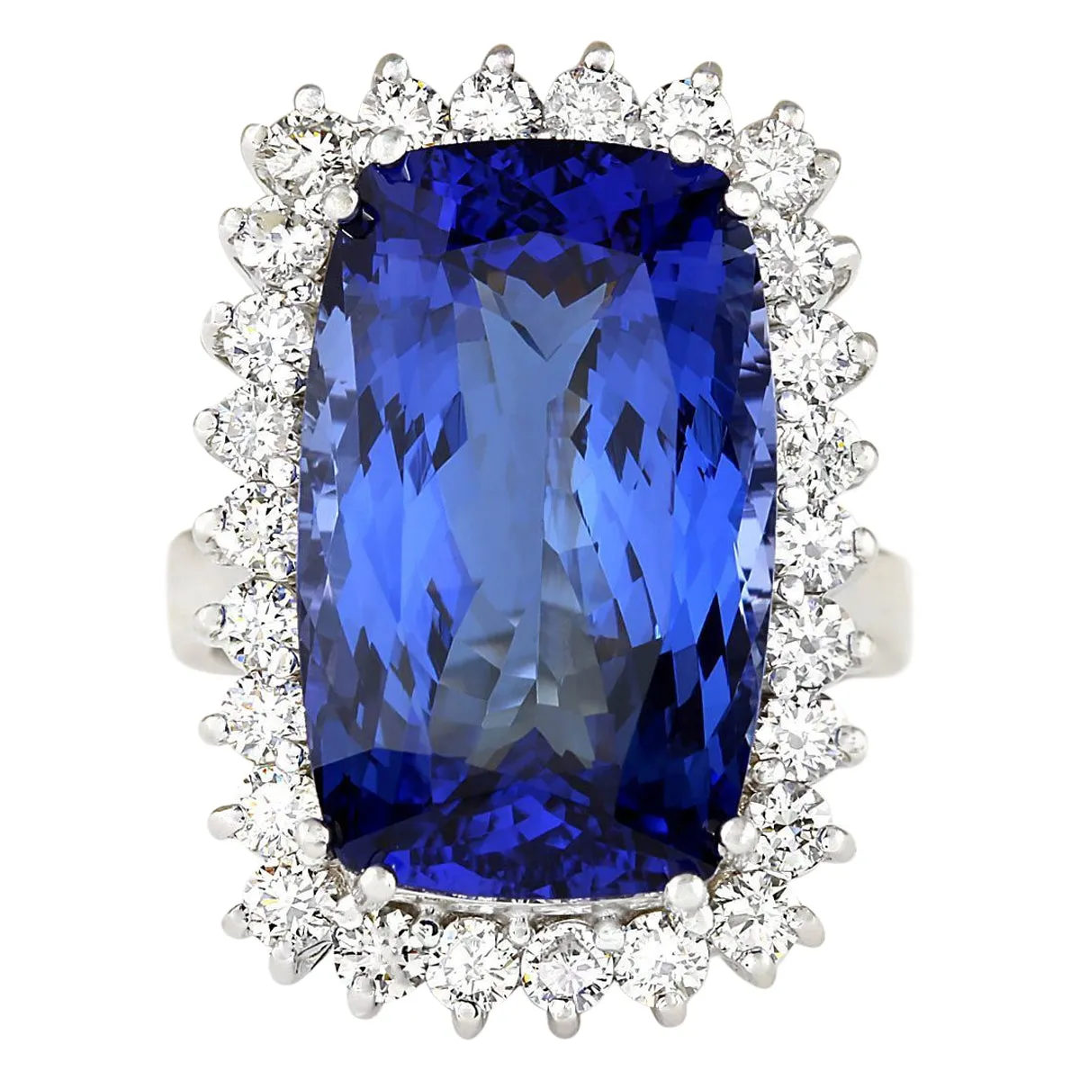 17.50 Carat Natural Tanzanite 14K White Gold Diamond Ring