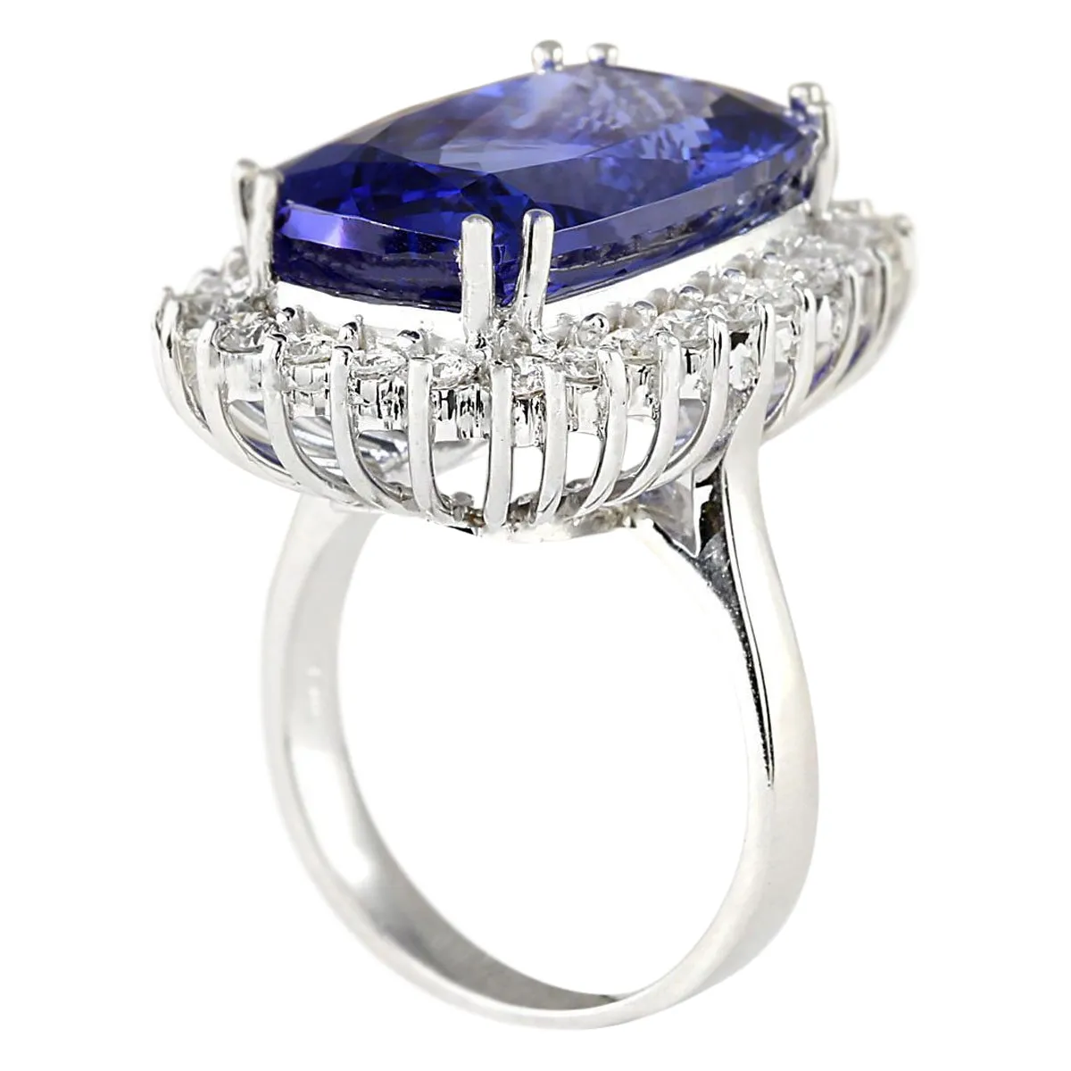 17.50 Carat Natural Tanzanite 14K White Gold Diamond Ring