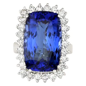 17.50 Carat Natural Tanzanite 14K White Gold Diamond Ring