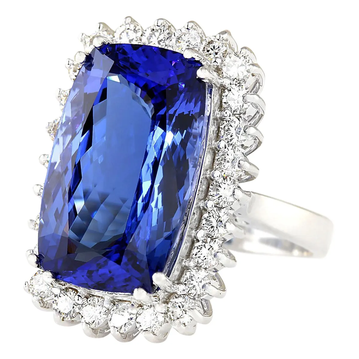 17.50 Carat Natural Tanzanite 14K White Gold Diamond Ring