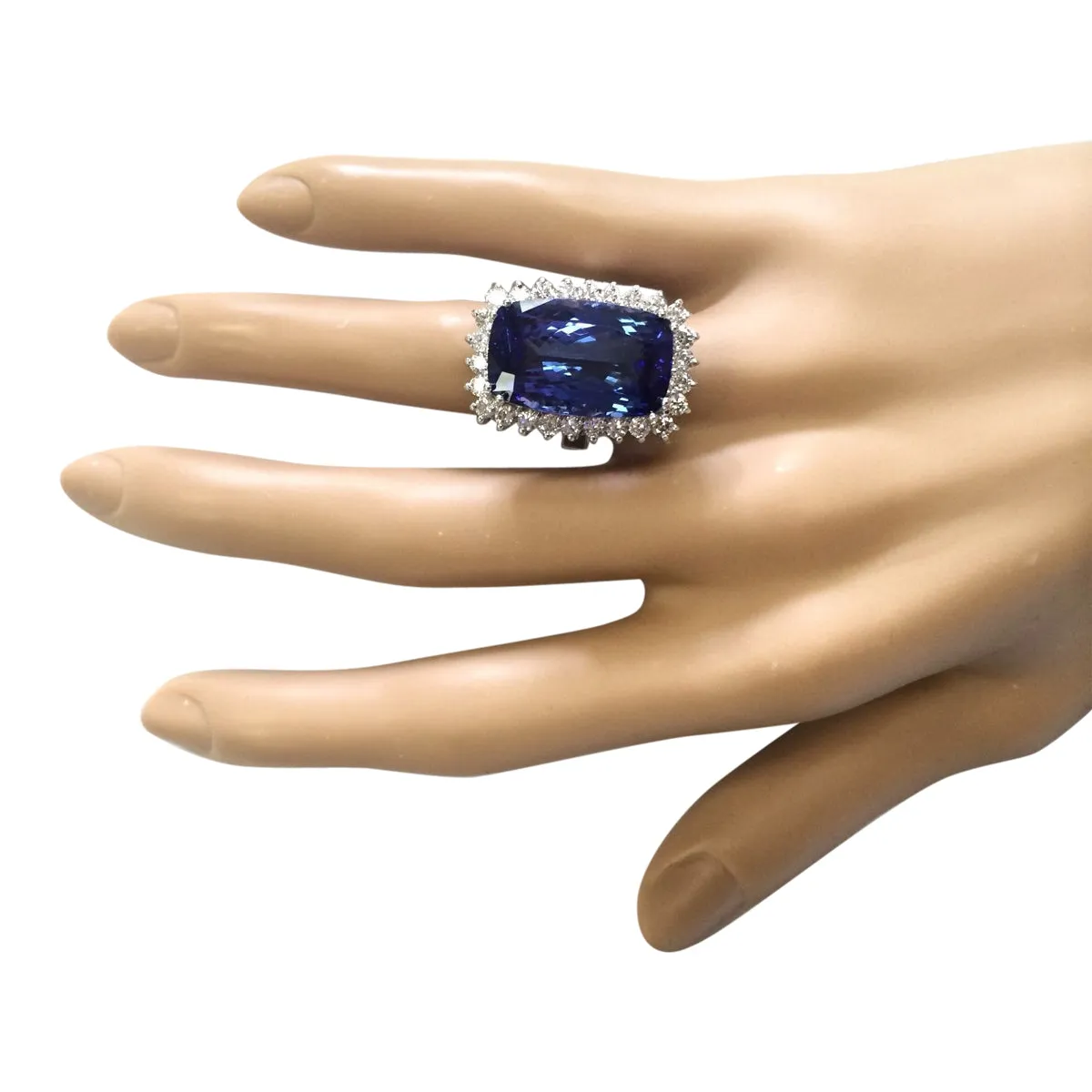 17.50 Carat Natural Tanzanite 14K White Gold Diamond Ring