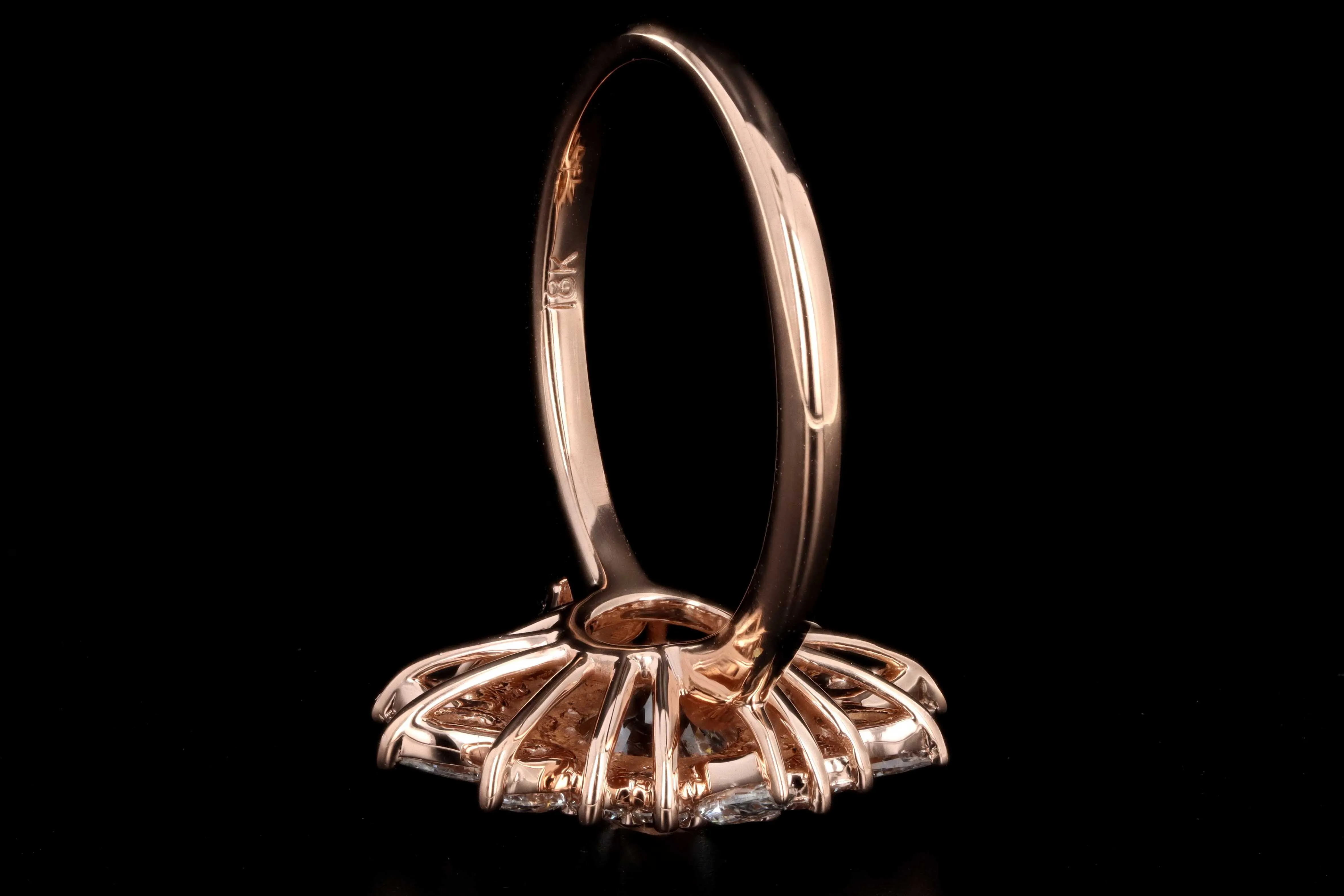 18K Rose Gold .96 Carat Old European Cut Diamond Fan Engagement Ring