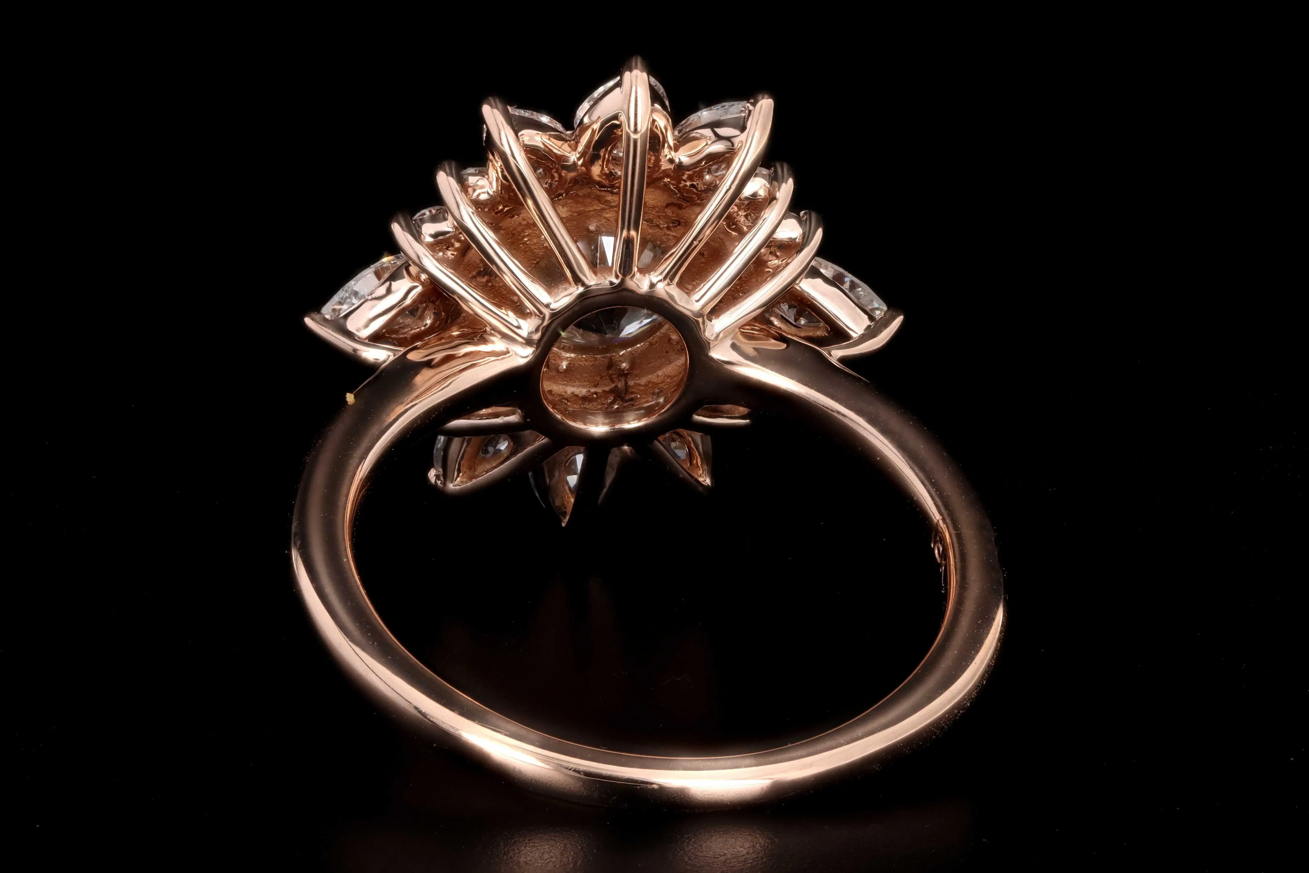 18K Rose Gold .96 Carat Old European Cut Diamond Fan Engagement Ring
