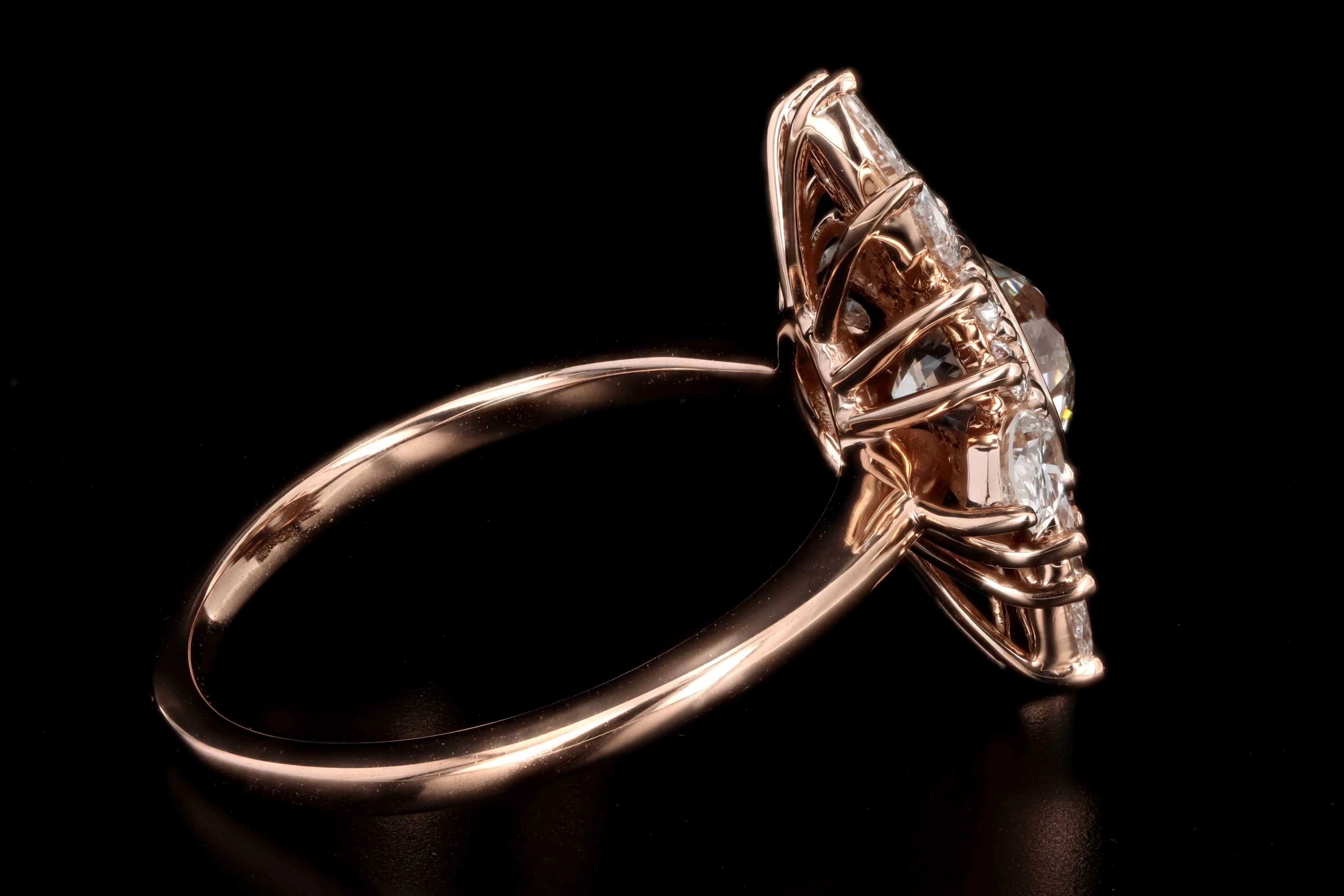 18K Rose Gold .96 Carat Old European Cut Diamond Fan Engagement Ring