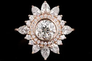18K Rose Gold .96 Carat Old European Cut Diamond Fan Engagement Ring