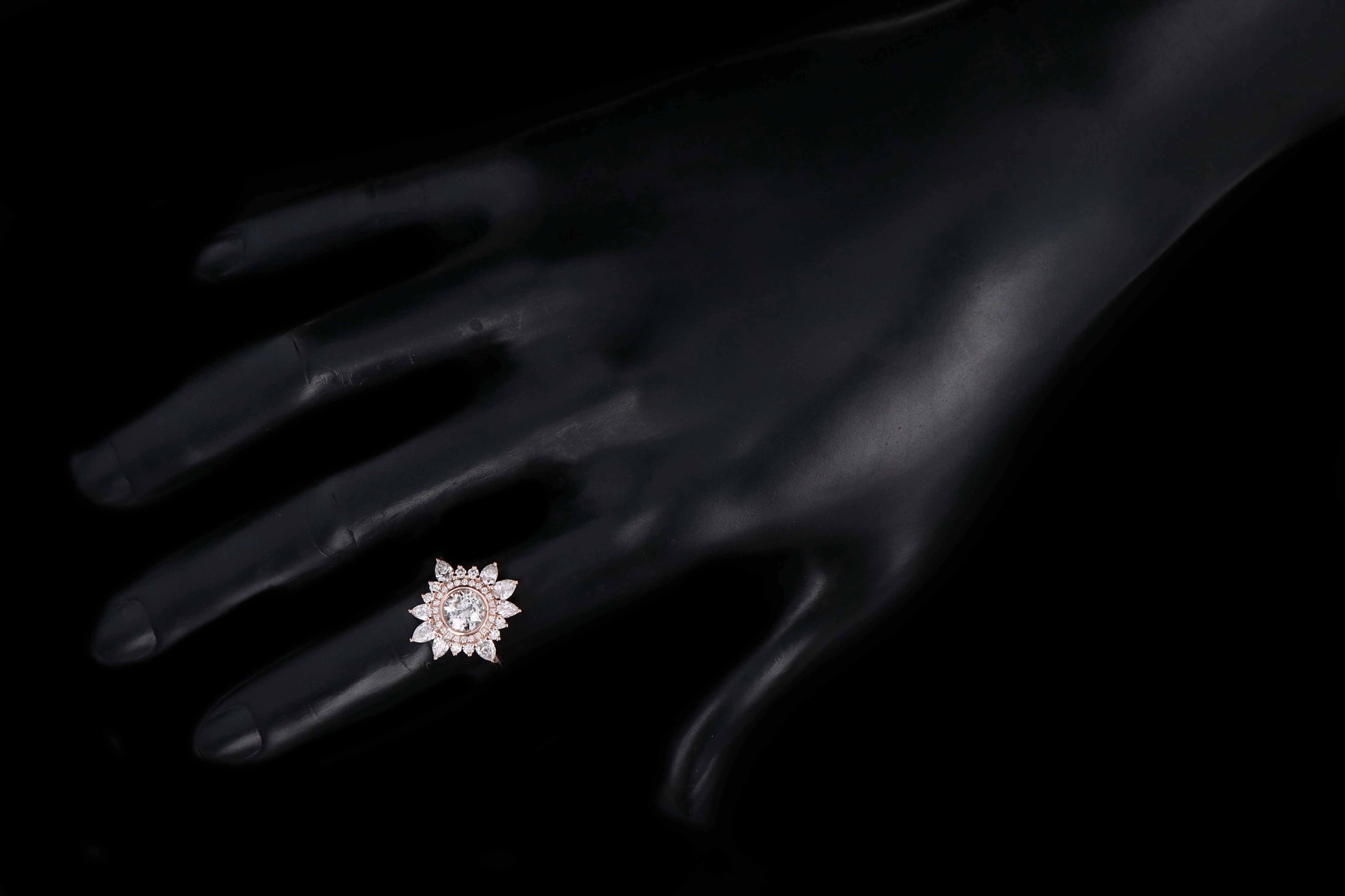 18K Rose Gold .96 Carat Old European Cut Diamond Fan Engagement Ring
