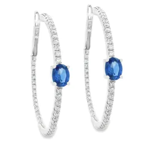 18k White Gold Diamond and Sapphire Hoops