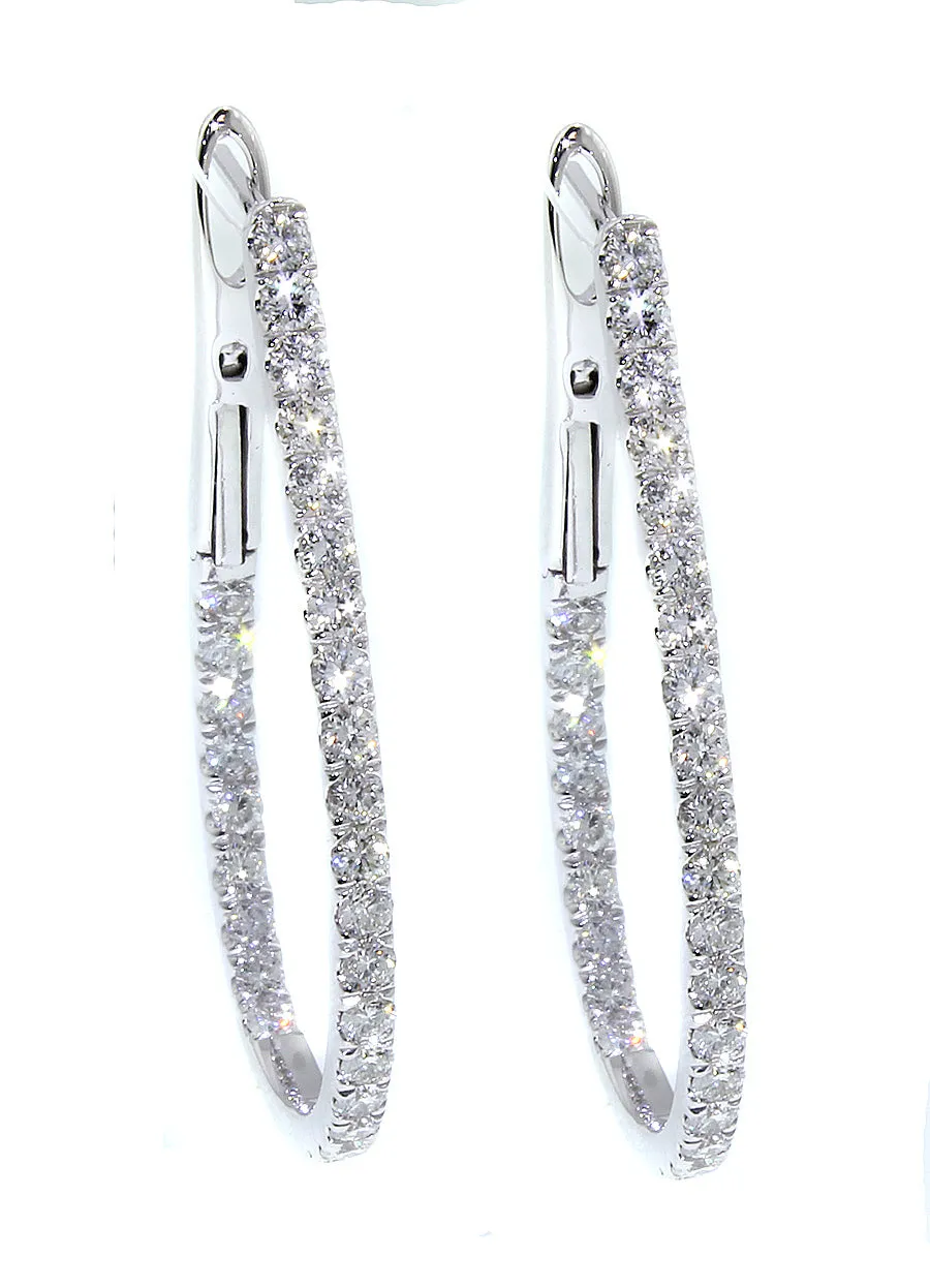 18KT white gold tear drop shaped inside-out hoop earrings wi...