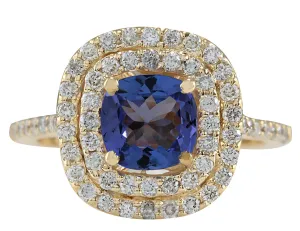 2.00 Carat Natural Tanzanite 14K Yellow Gold Diamond Ring