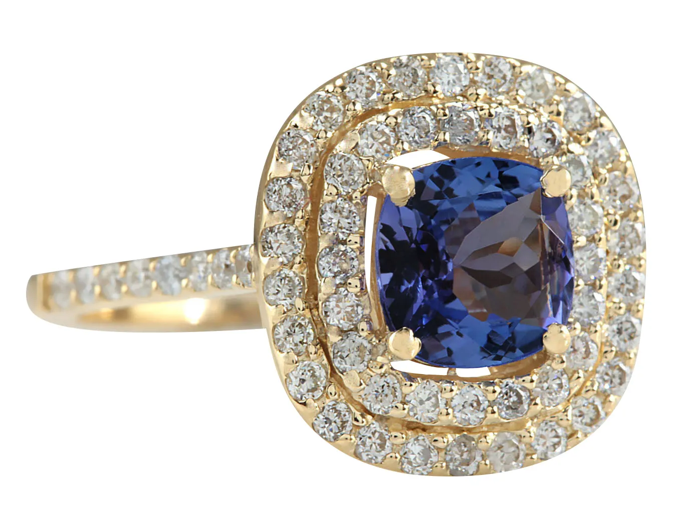 2.00 Carat Natural Tanzanite 14K Yellow Gold Diamond Ring