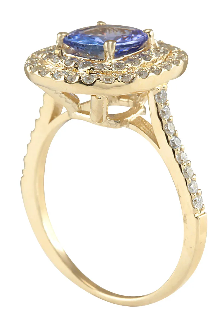 2.00 Carat Natural Tanzanite 14K Yellow Gold Diamond Ring