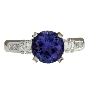 2.20 Carat Natural Tanzanite 14K White Gold Diamond Ring