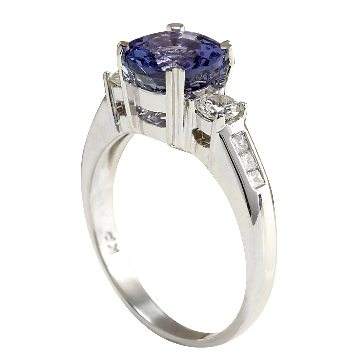 2.20 Carat Natural Tanzanite 14K White Gold Diamond Ring