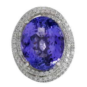 22.22 Carat Natural Tanzanite 14K White Gold Diamond Ring