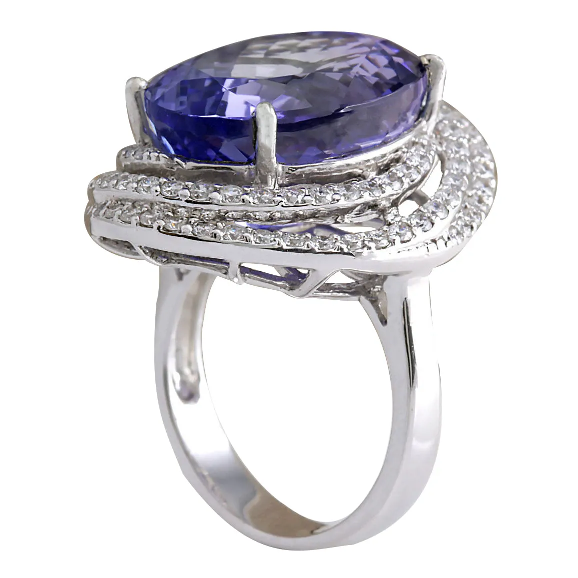 22.22 Carat Natural Tanzanite 14K White Gold Diamond Ring