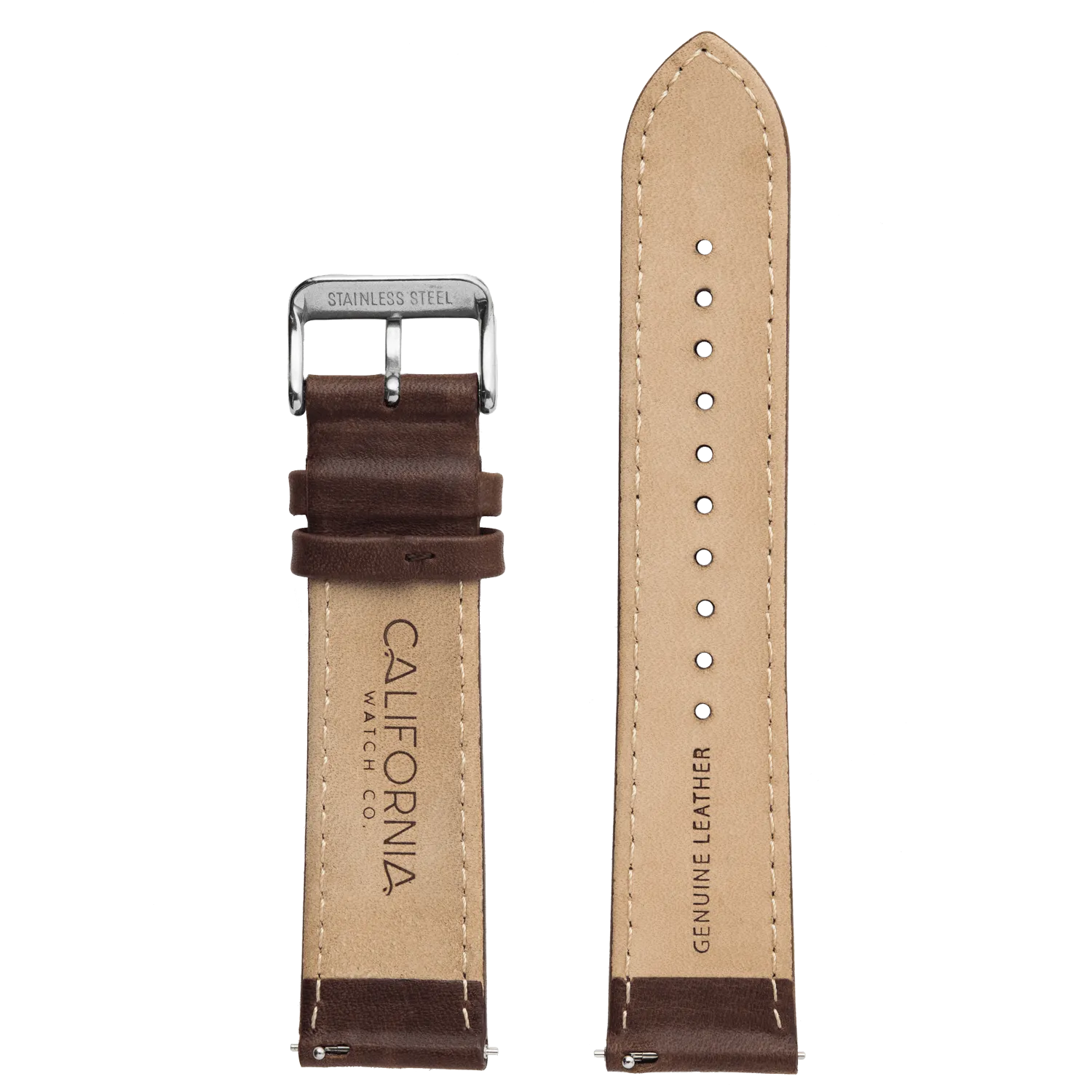22mm Leather Dark Brown Silver
