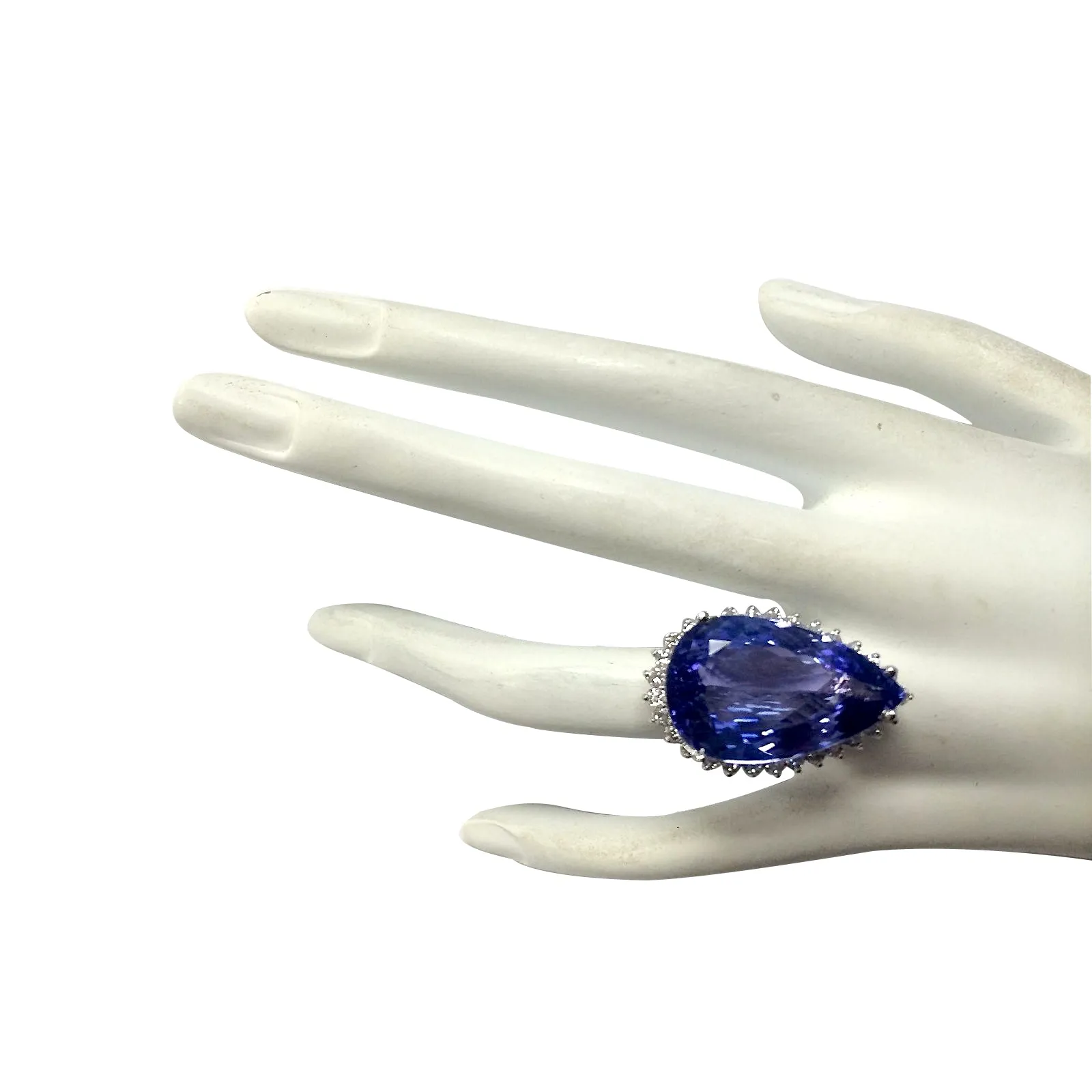23.32 Carat Natural Tanzanite 14K White Gold Diamond Ring