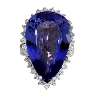 23.32 Carat Natural Tanzanite 14K White Gold Diamond Ring