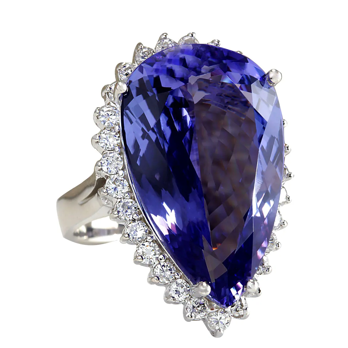 23.32 Carat Natural Tanzanite 14K White Gold Diamond Ring