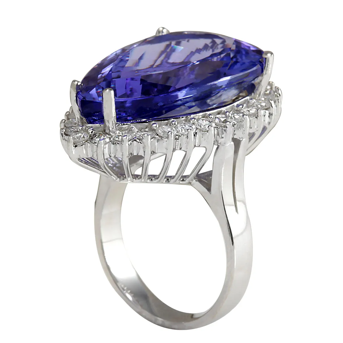 23.32 Carat Natural Tanzanite 14K White Gold Diamond Ring