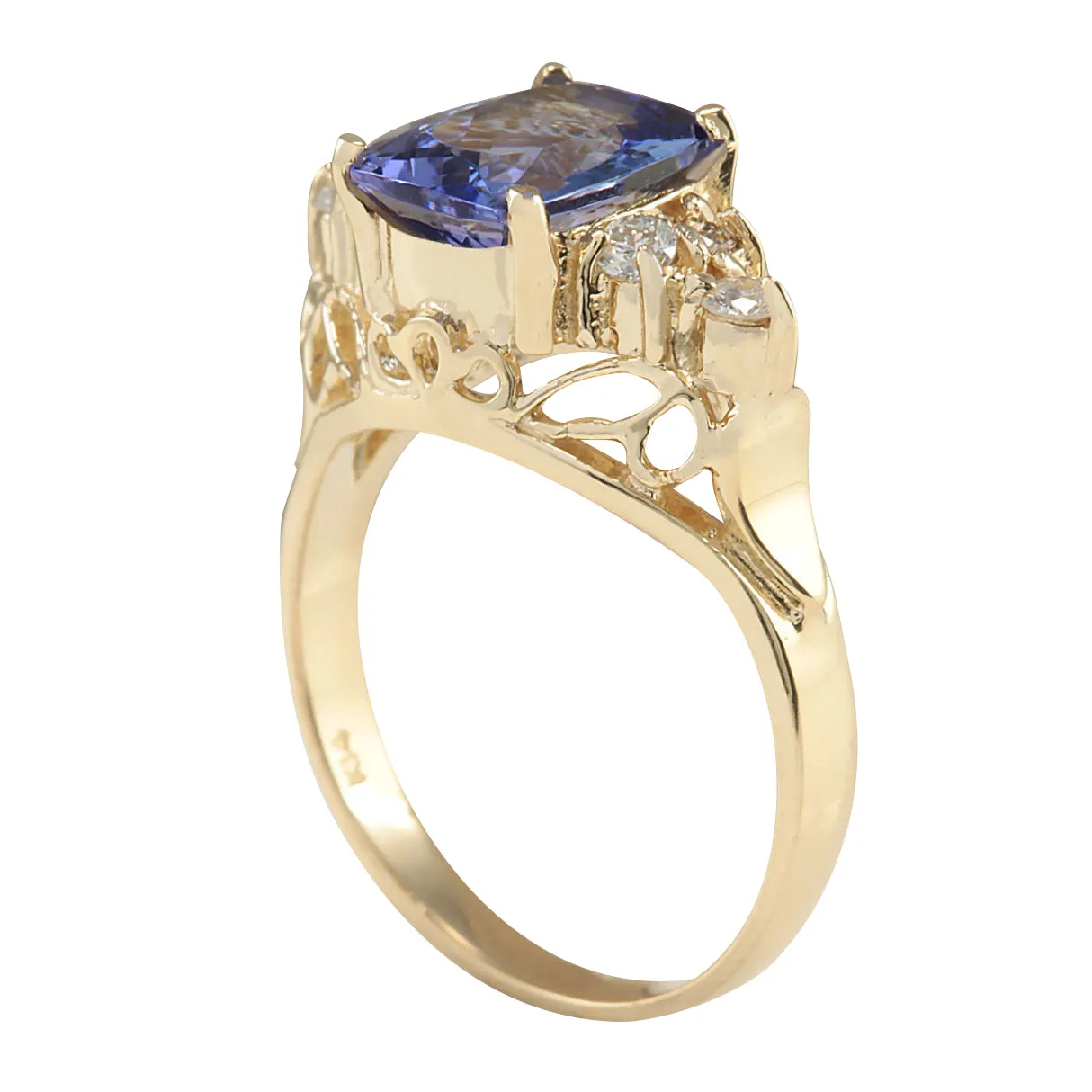 2.41 Carat Natural Tanzanite 14K Yellow Gold Diamond Ring