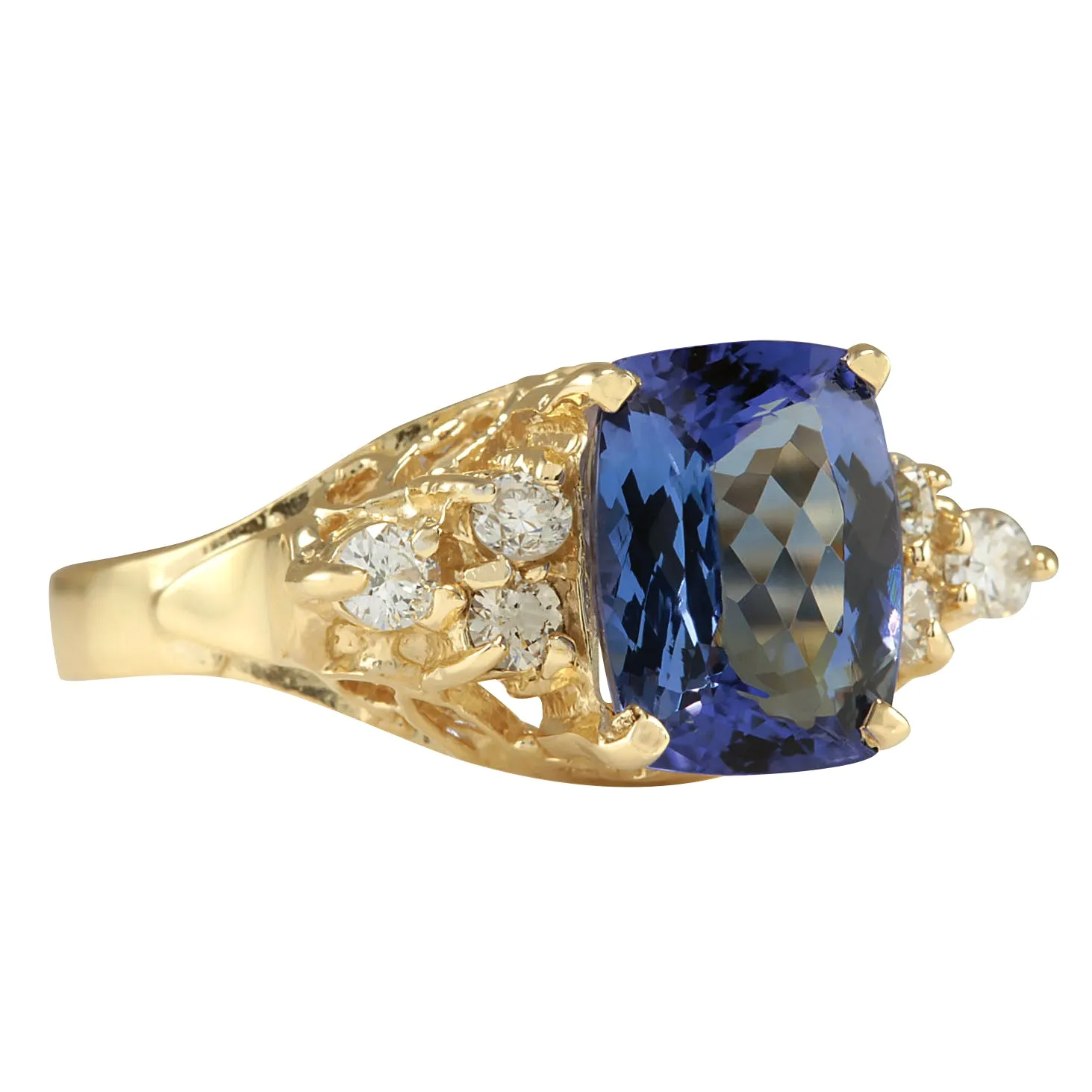 2.41 Carat Natural Tanzanite 14K Yellow Gold Diamond Ring