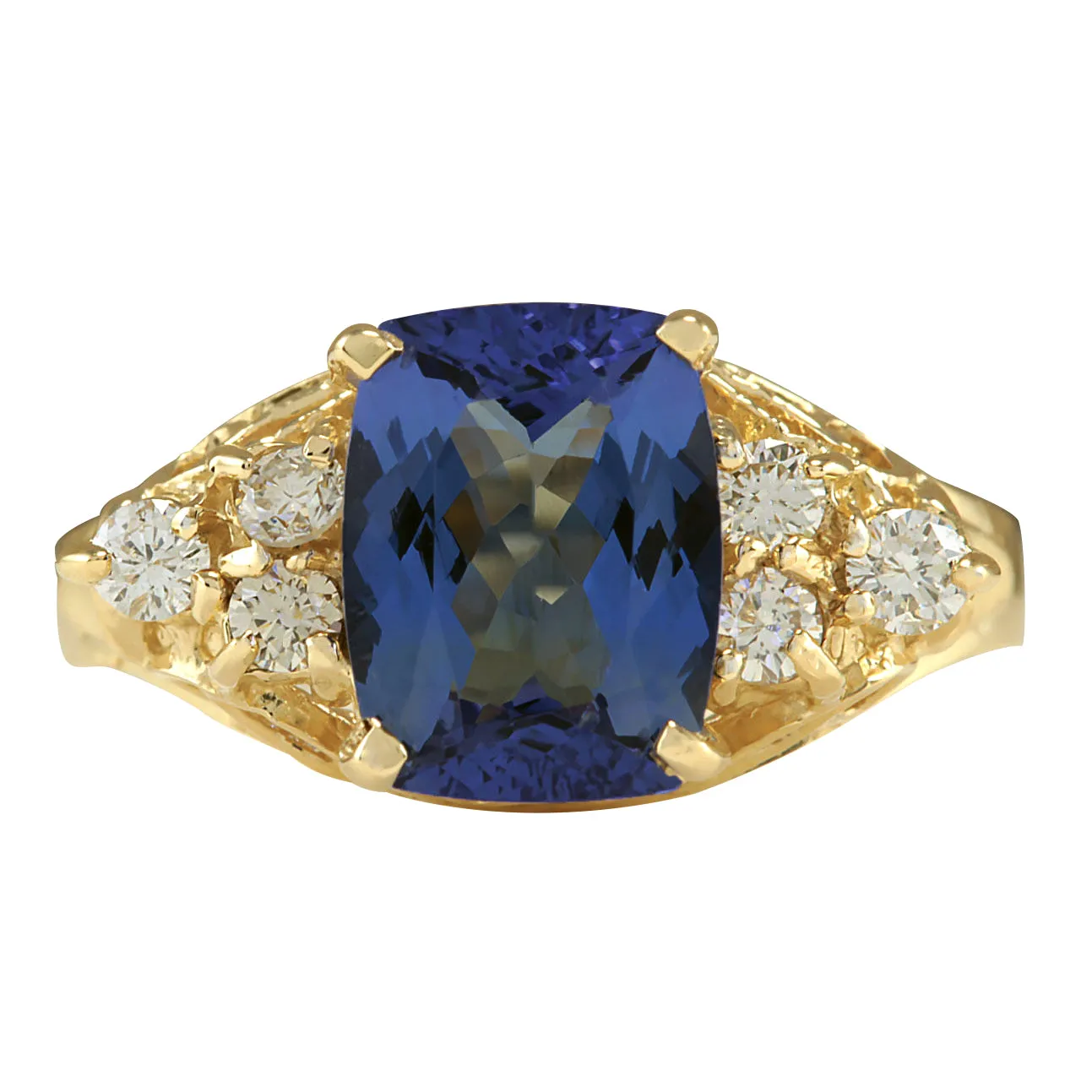 2.41 Carat Natural Tanzanite 14K Yellow Gold Diamond Ring