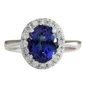 2.45 Carat Natural Tanzanite 14K White Gold Diamond Ring
