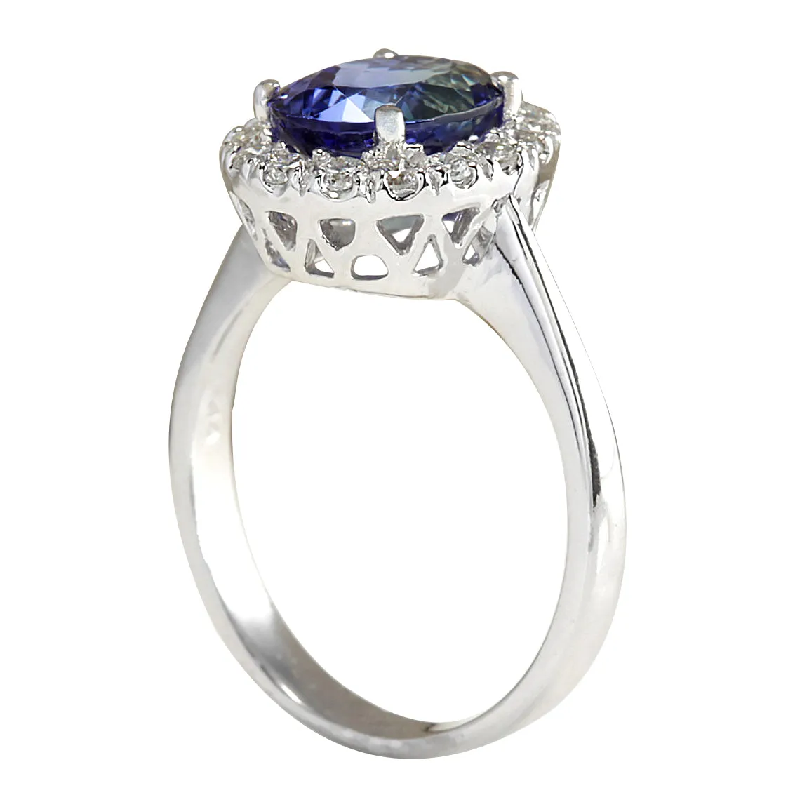 2.45 Carat Natural Tanzanite 14K White Gold Diamond Ring