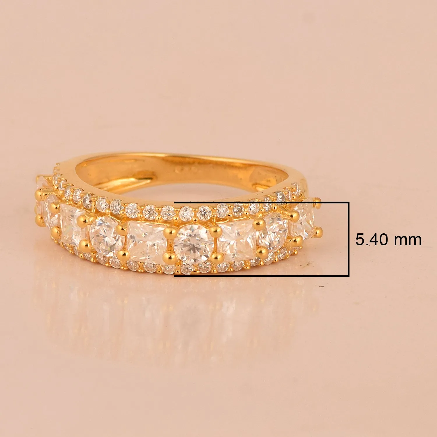 2.50 Ctw Square 925 Sterling Silver Triple Row Eternity Moissanite Wedding Ring