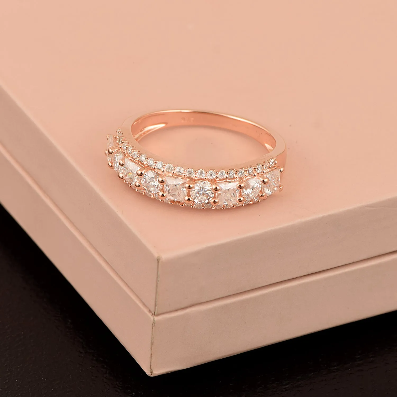2.50 Ctw Square 925 Sterling Silver Triple Row Eternity Moissanite Wedding Ring