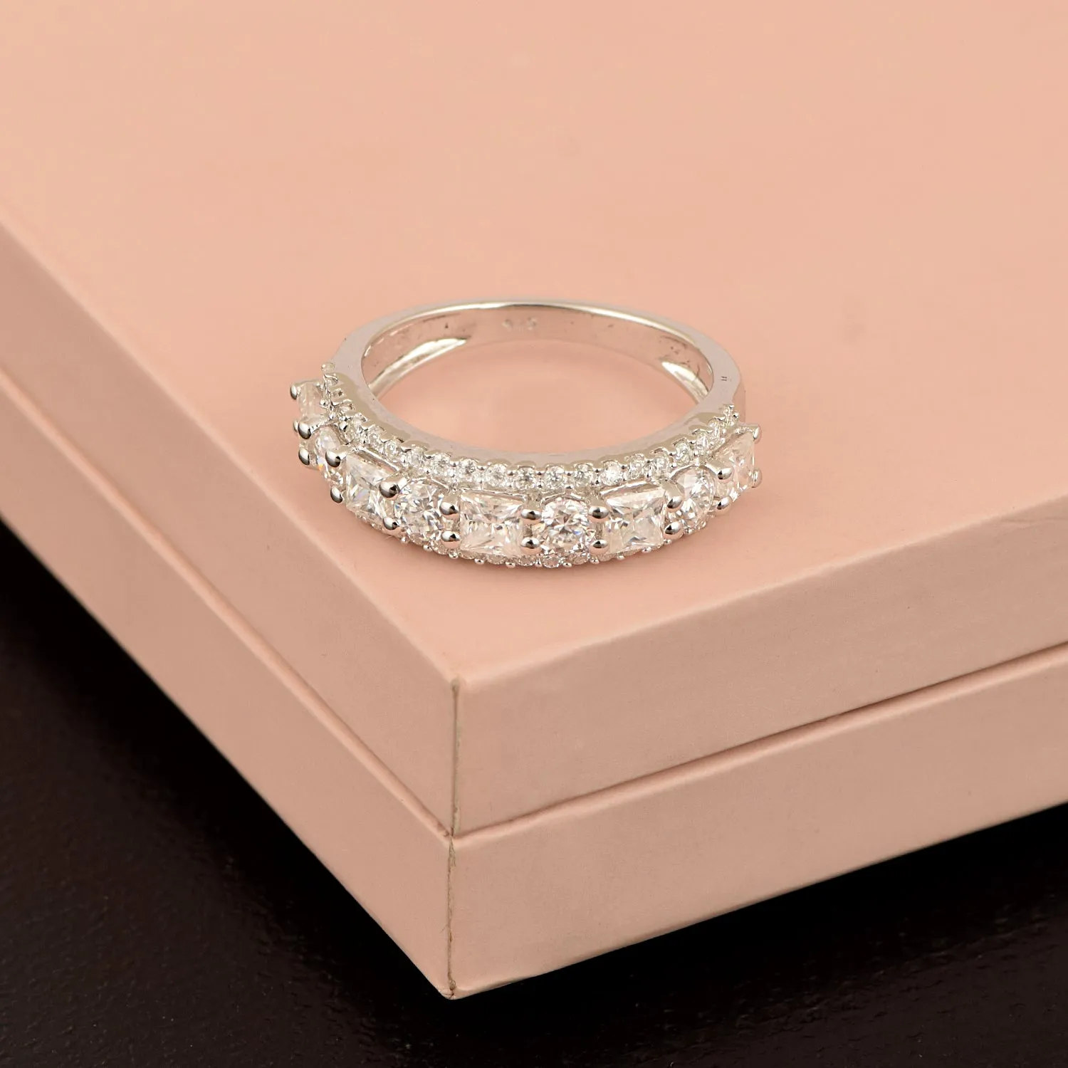 2.50 Ctw Square 925 Sterling Silver Triple Row Eternity Moissanite Wedding Ring