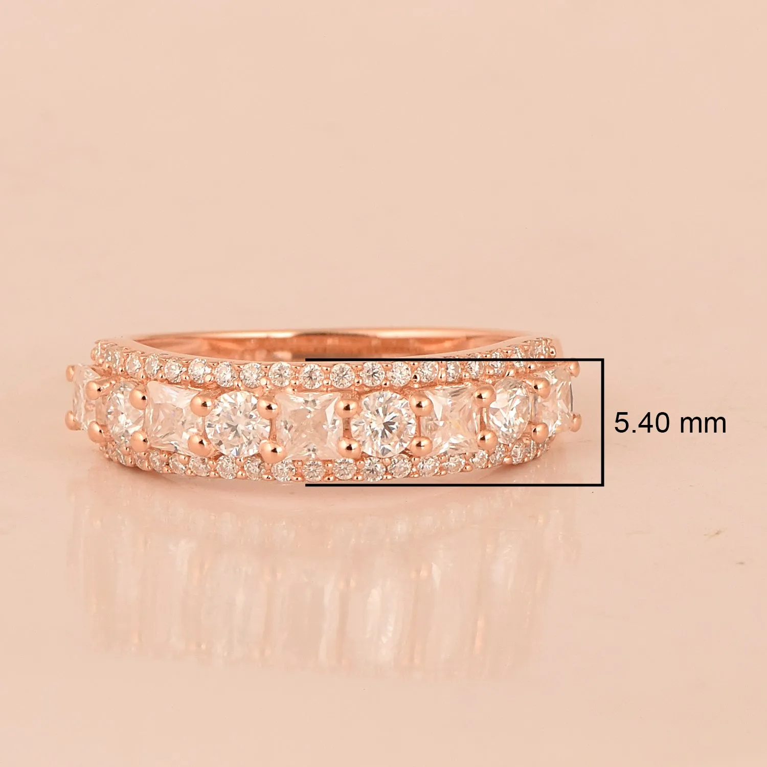2.50 Ctw Square 925 Sterling Silver Triple Row Eternity Moissanite Wedding Ring