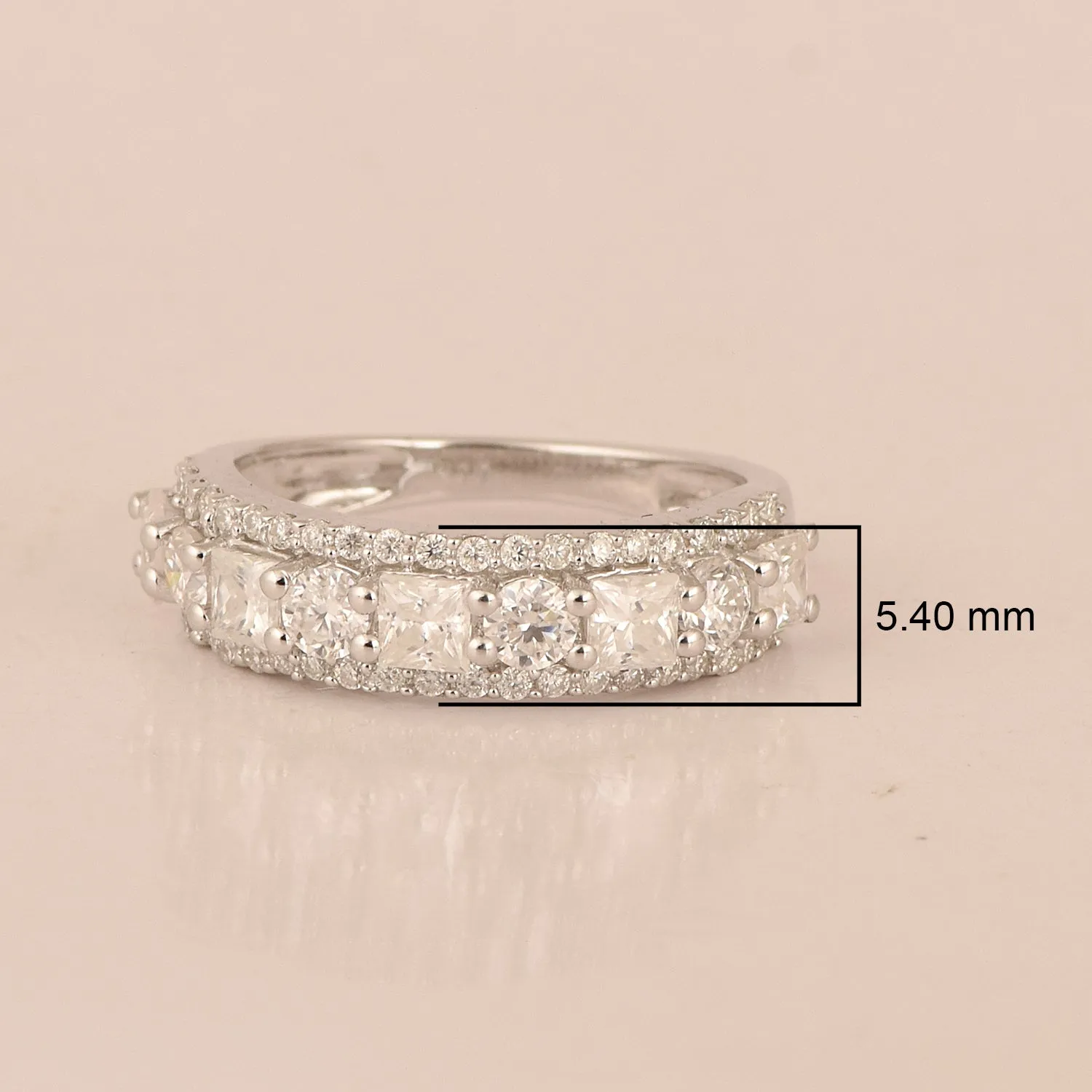 2.50 Ctw Square 925 Sterling Silver Triple Row Eternity Moissanite Wedding Ring