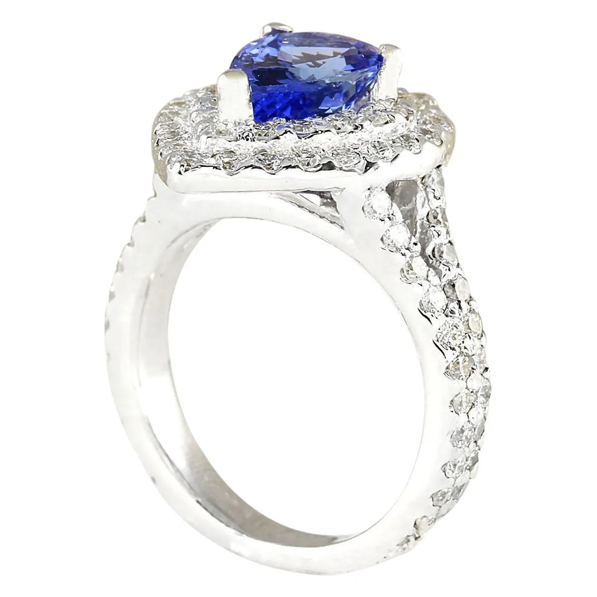 2.53 Carat Natural Tanzanite 14K White Gold Diamond Ring