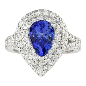 2.53 Carat Natural Tanzanite 14K White Gold Diamond Ring