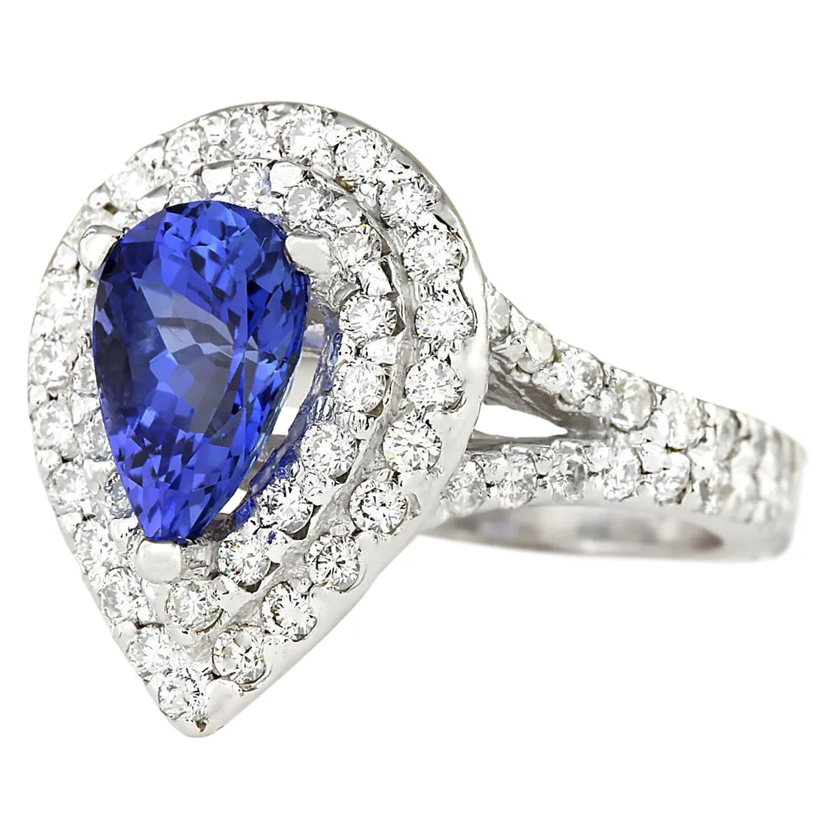 2.53 Carat Natural Tanzanite 14K White Gold Diamond Ring
