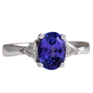 2.55 Carat Natural Tanzanite 14K White Gold Diamond Ring