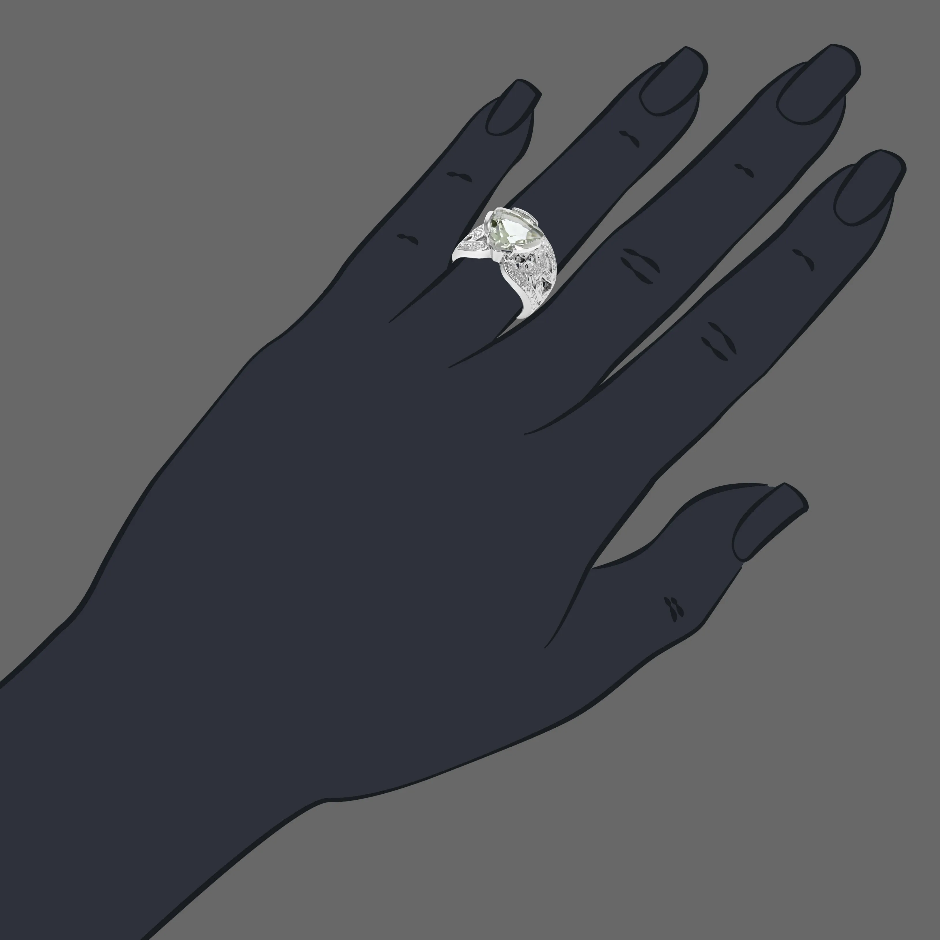 2.60 cttw Green Amethyst Fashion Ring in Brass with Rhodium Triangle Shape 10 MM