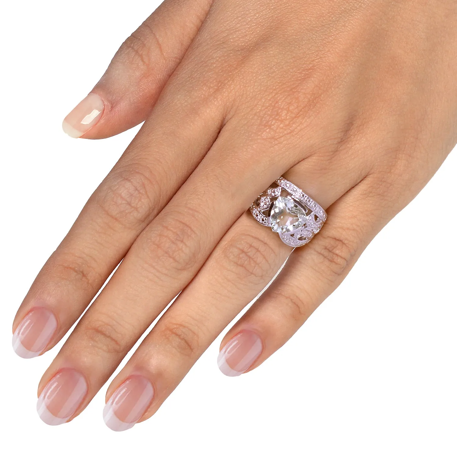 2.60 cttw Green Amethyst Fashion Ring in Brass with Rhodium Triangle Shape 10 MM