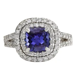 2.68 Carat Natural Tanzanite 14K White Gold Diamond Ring