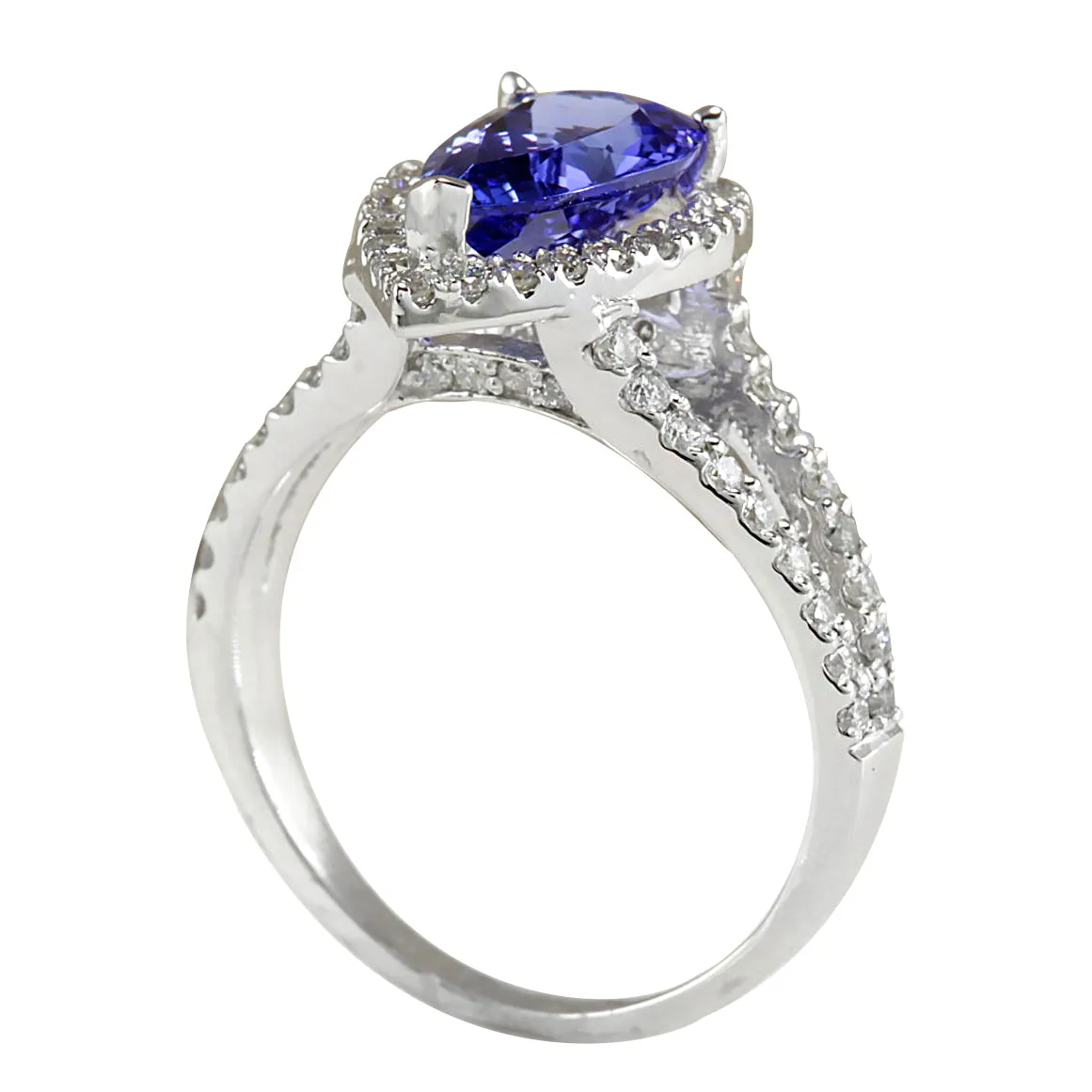 2.80 Carat Natural Tanzanite 14K White Gold Diamond Ring