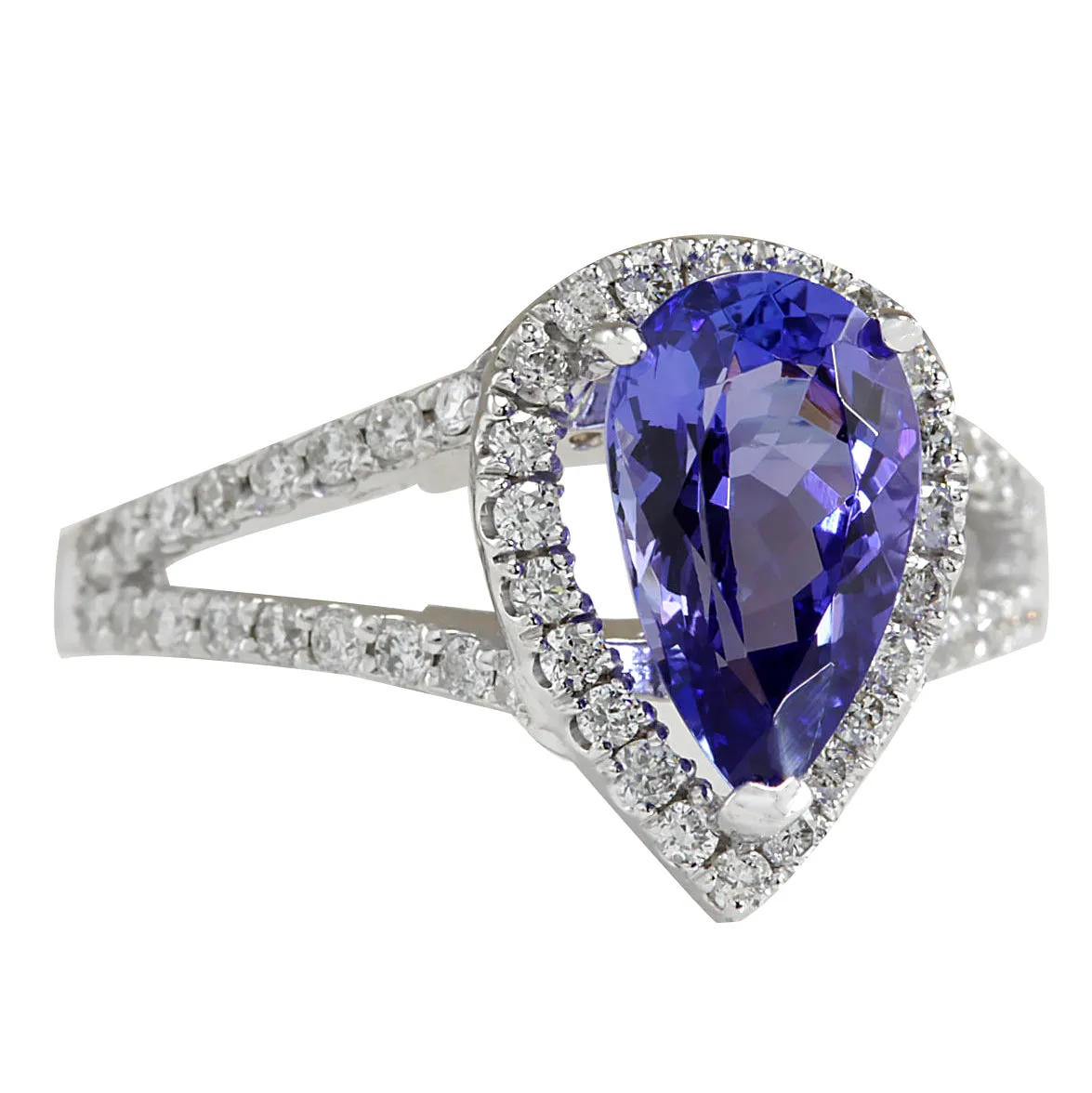 2.80 Carat Natural Tanzanite 14K White Gold Diamond Ring