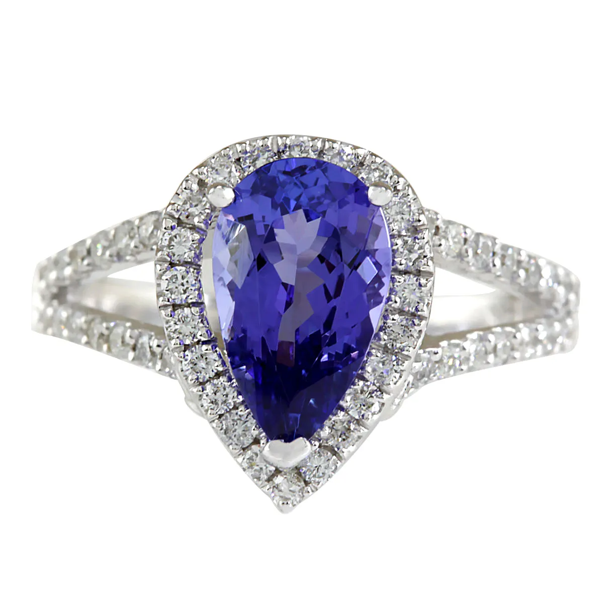 2.80 Carat Natural Tanzanite 14K White Gold Diamond Ring