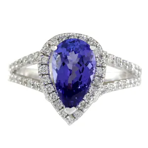 2.80 Carat Natural Tanzanite 14K White Gold Diamond Ring