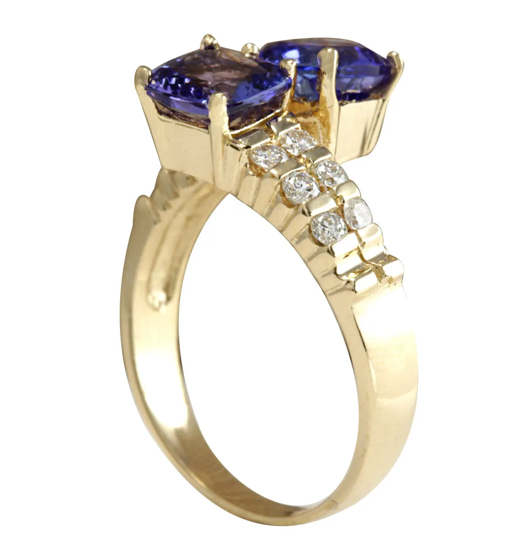 2.82 Carat Natural Tanzanite 14K Yellow Gold Diamond Ring