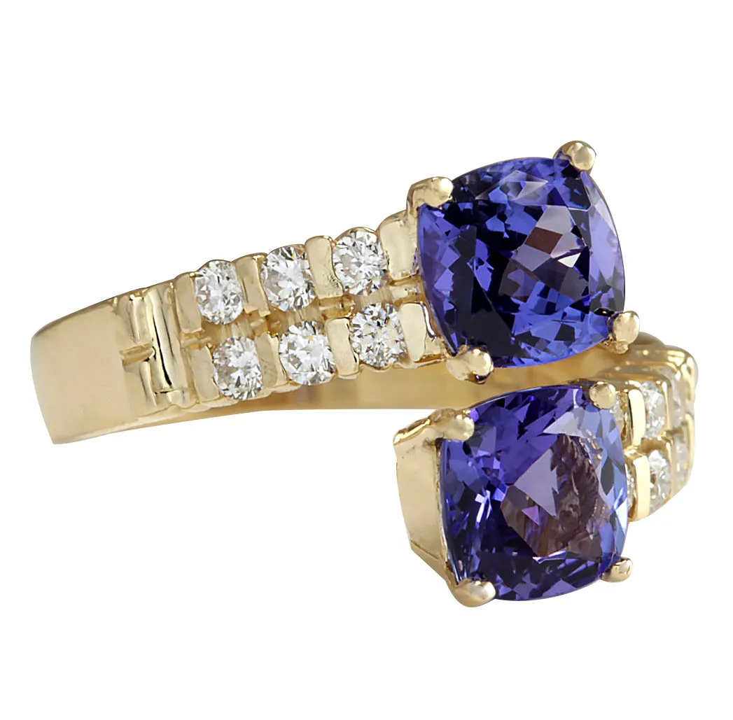2.82 Carat Natural Tanzanite 14K Yellow Gold Diamond Ring