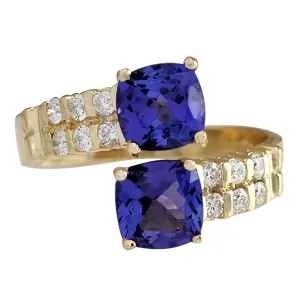 2.82 Carat Natural Tanzanite 14K Yellow Gold Diamond Ring