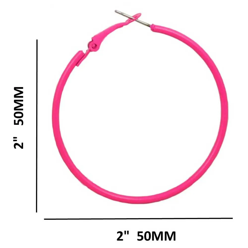 2" Medium Sized Hot Pink Skinny Hoop Pierced Earring - FE220PK