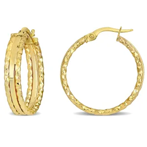 3-Row Texture And Polish Hoop Earrings 10k Gold